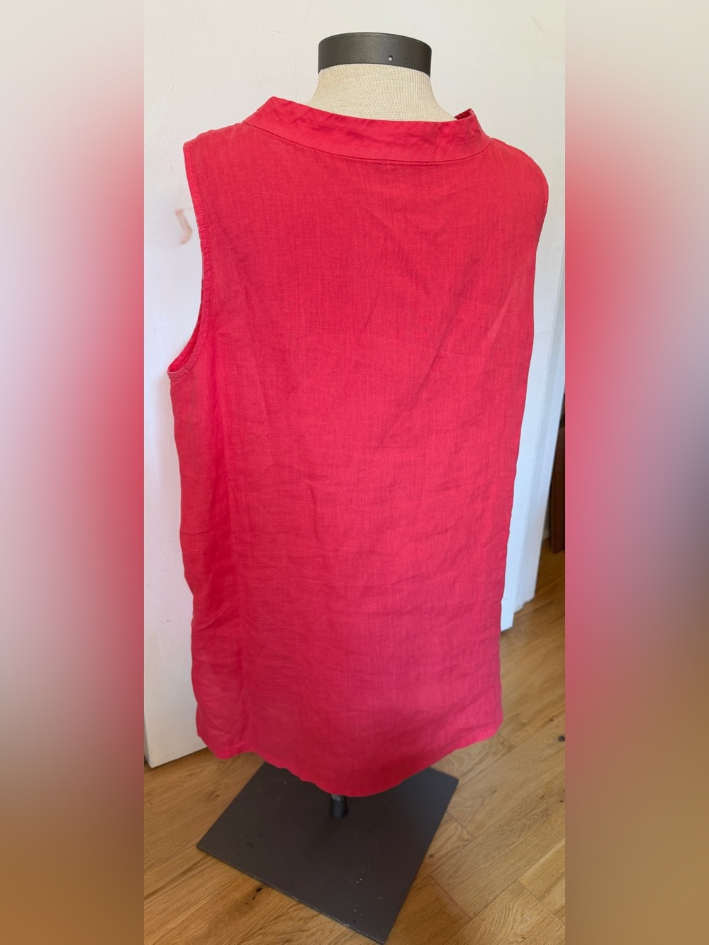 Eileen Fisher Handerkerchief Linen Polished Mock Neck Coral Red Tunic Top - Picture 3 of 7